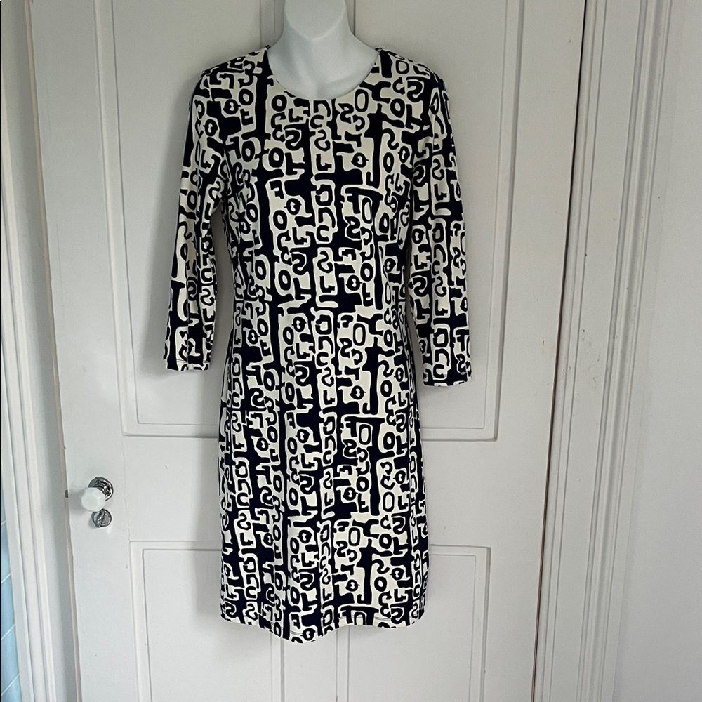 J. McLaughlin Navy and Cream Long Sleeve Catalina Cloth Dress size small